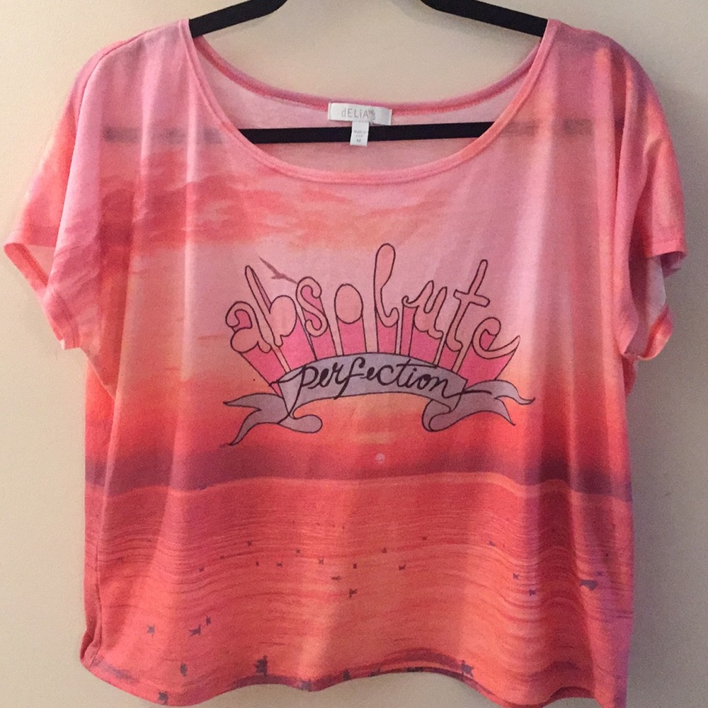 dELiA’s crop top. Size Medium  sunset print
